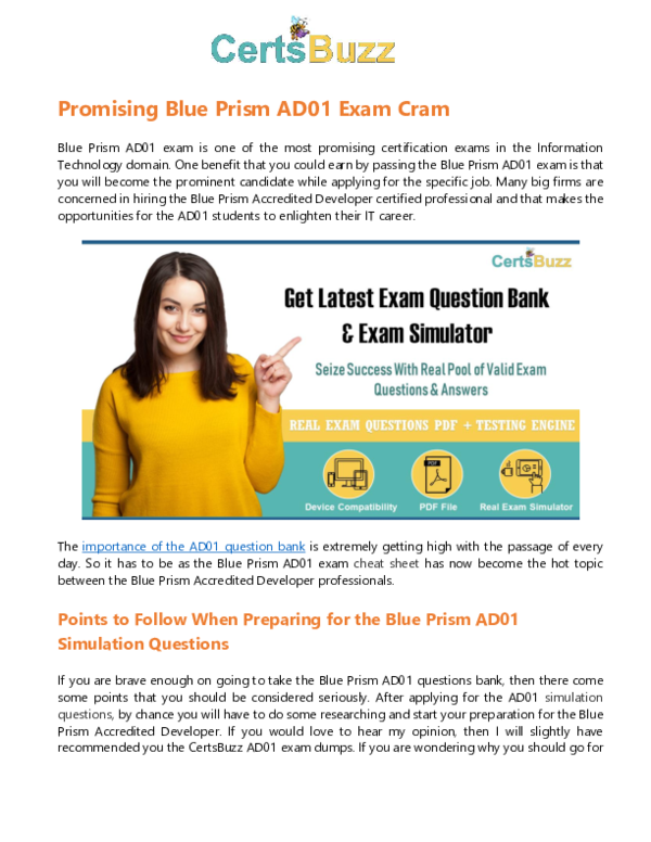 Blue Prism Reliable AD01 Test Tutorial | Valid AD01 Exam Online