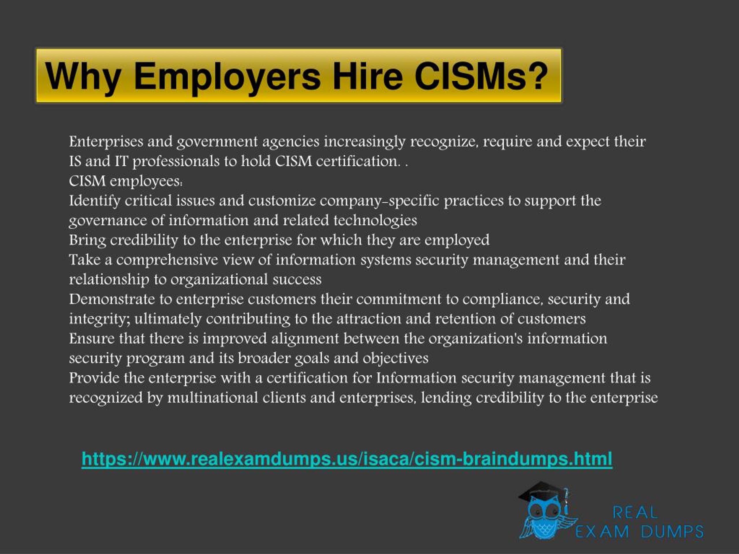 Exam CISM Answers, Reliable CISM Dumps Ebook | Reliable CISM Exam Question