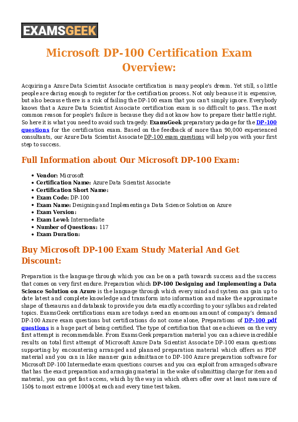 DP-100 Book Pdf, Microsoft DP-100 Latest Exam Papers | DP-100 Exam Topic