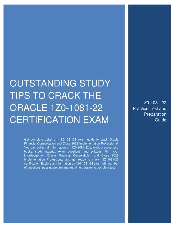 Oracle 1z0-1081-22 PDF Download - Exam 1z0-1081-22 Guide Materials