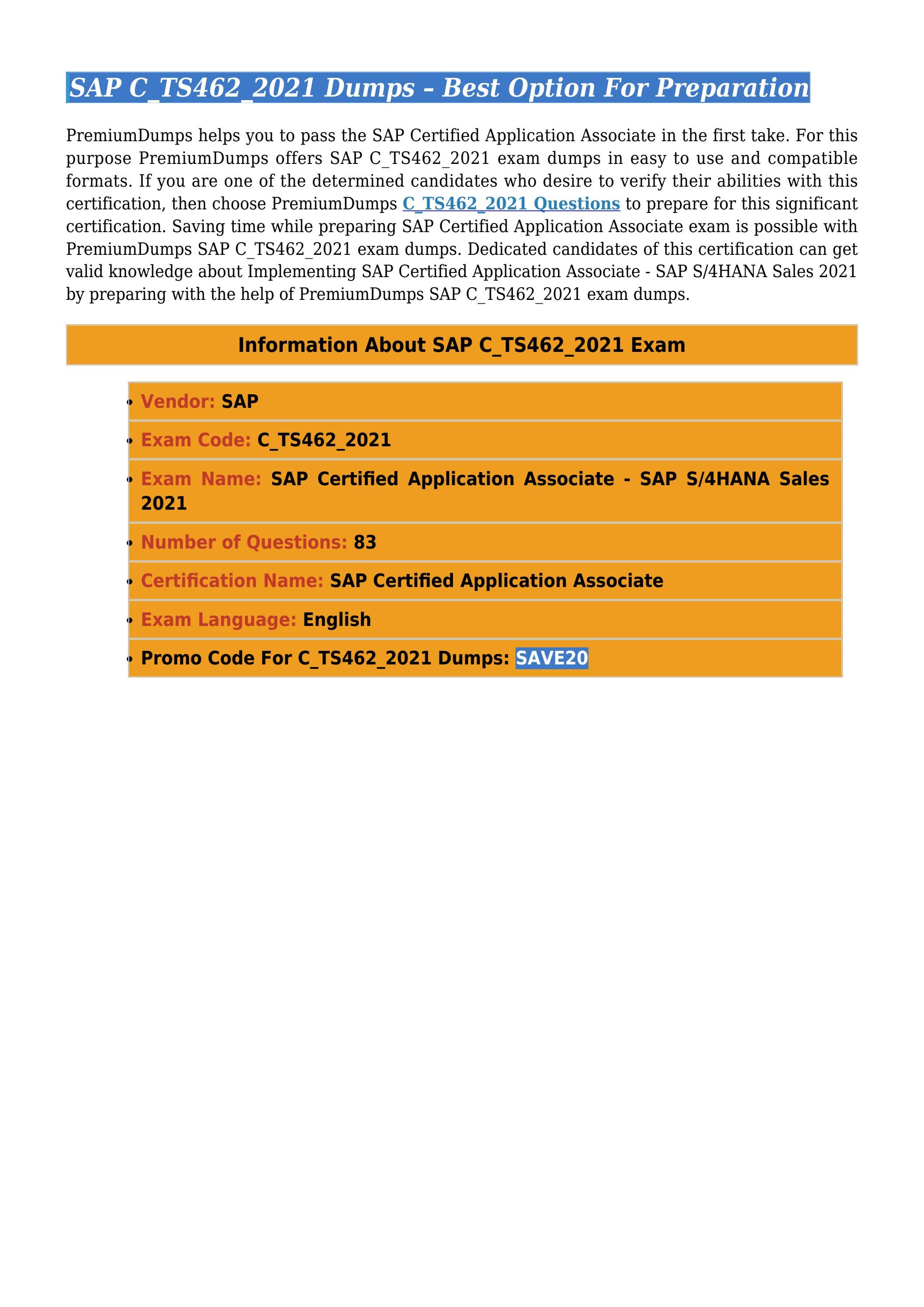 Exam C-TS462-2021 Braindumps, C-TS462-2021 Valid Test Objectives | New C-TS462-2021 Exam Price