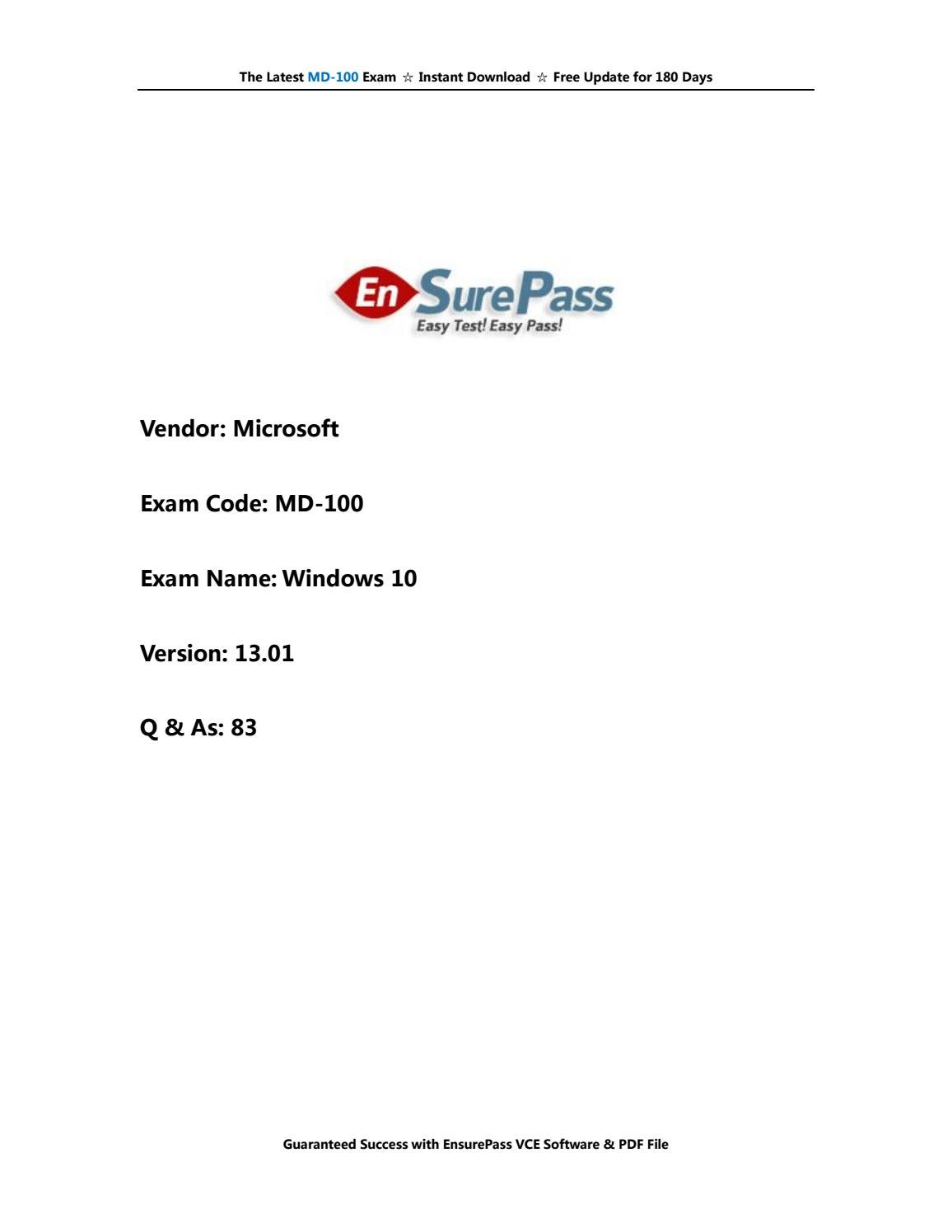 Microsoft Latest Test MD-100 Experience, MD-100 New Cram Materials