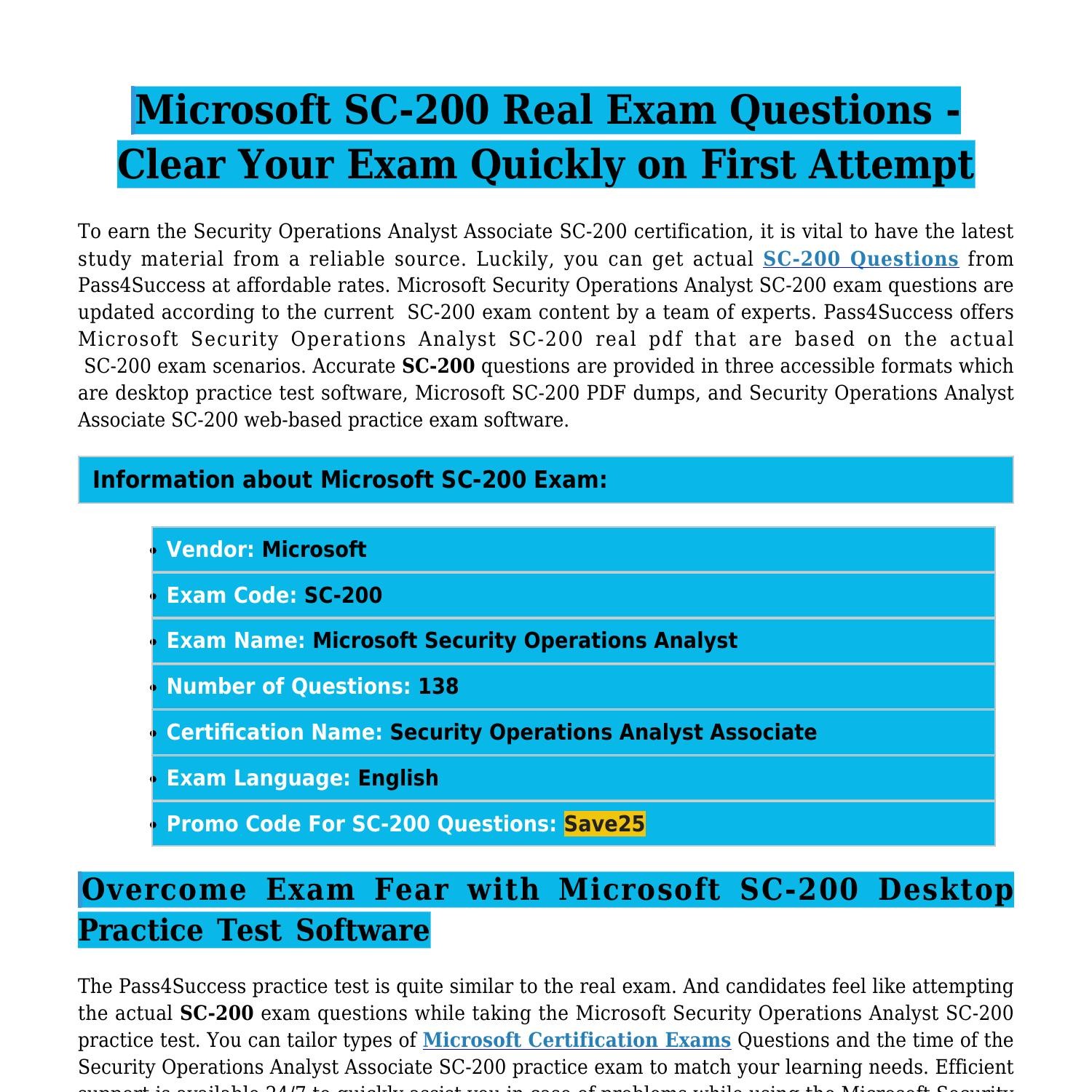 Microsoft Exam SC-200 Fee | Brain Dump SC-200 Free & SC-200 Pdf Demo Download