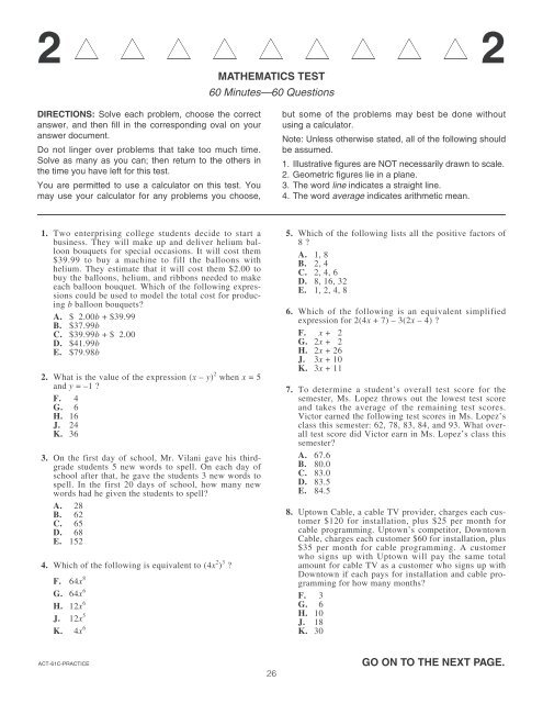 2024 Test ACT-Math Simulator Online | Test ACT-Math Sample Questions