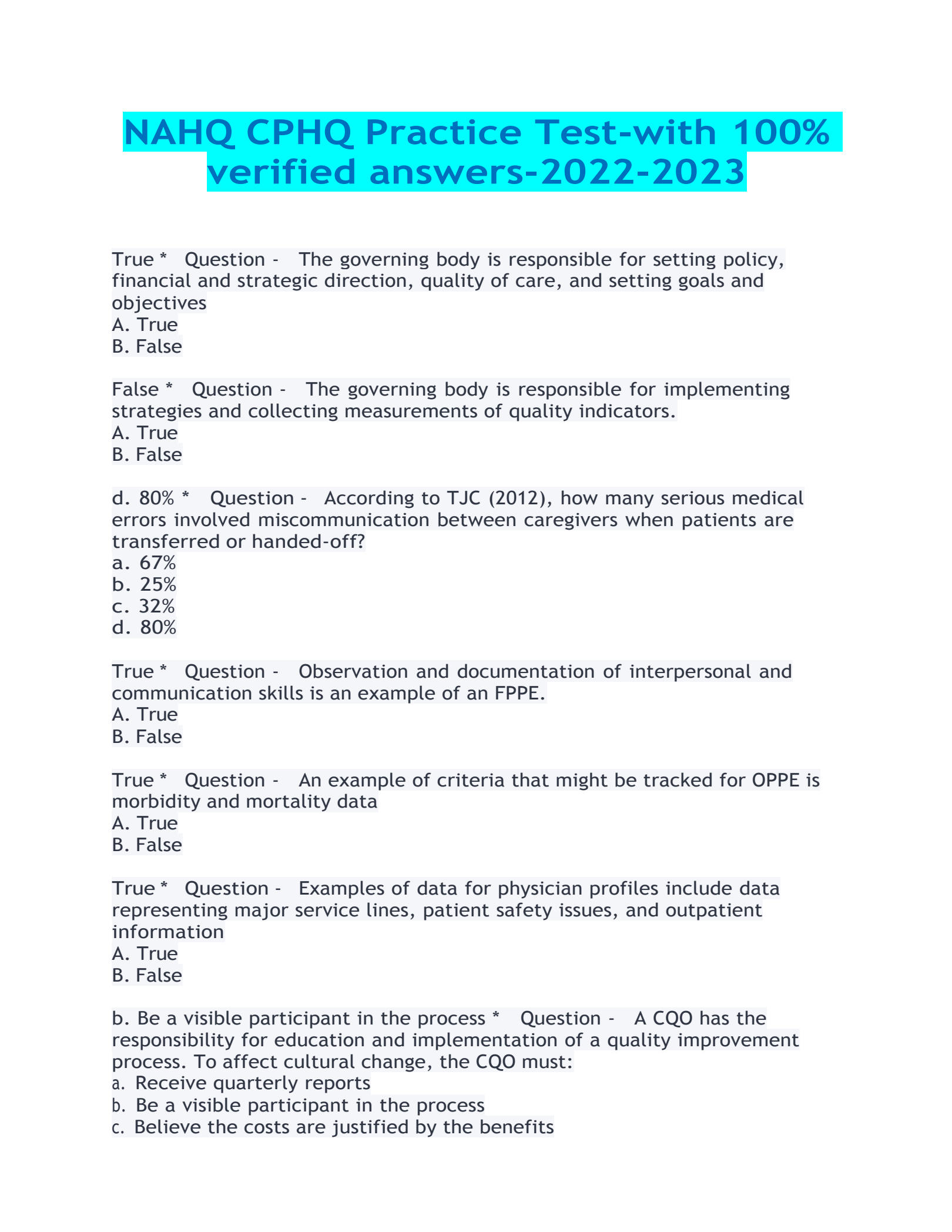 New CPHQ Test Pattern & Latest CPHQ Test Format - Exam CPHQ Answers