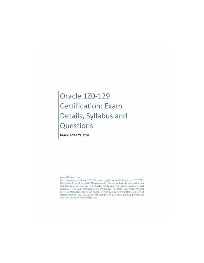 1Z0-129 New Dumps Sheet & 1Z0-129 Test Registration - Primavera P6 2021 Enterprise Project Portfolio Management Certification Torrent