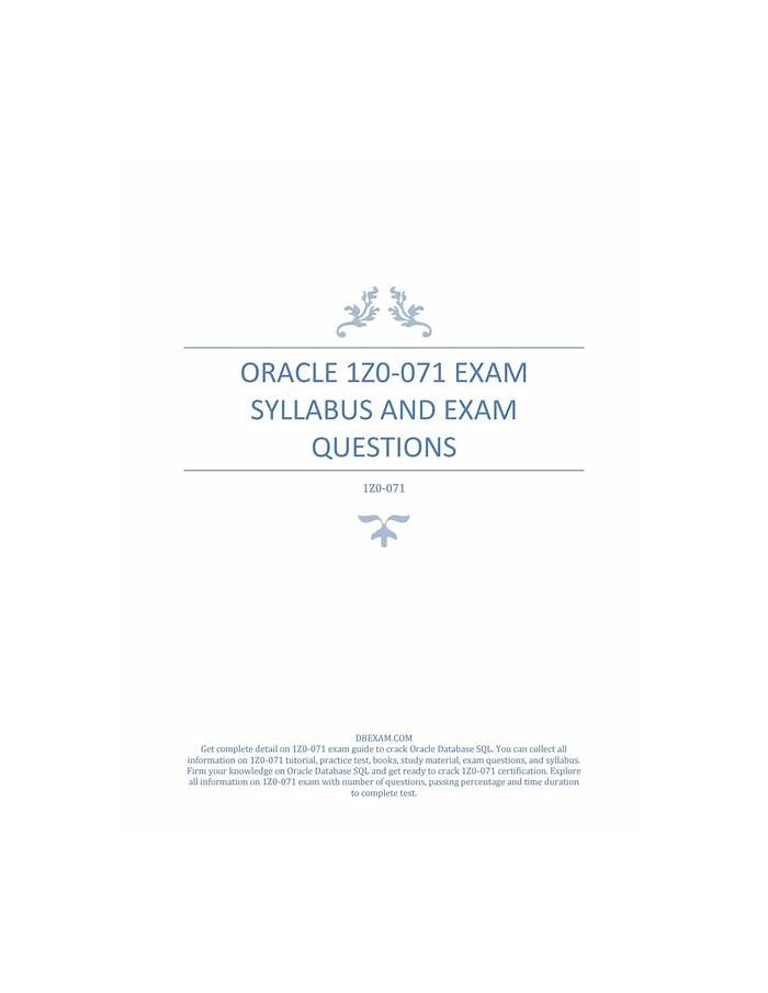 Valid Test 1z1-071 Format - Certification 1z1-071 Sample Questions