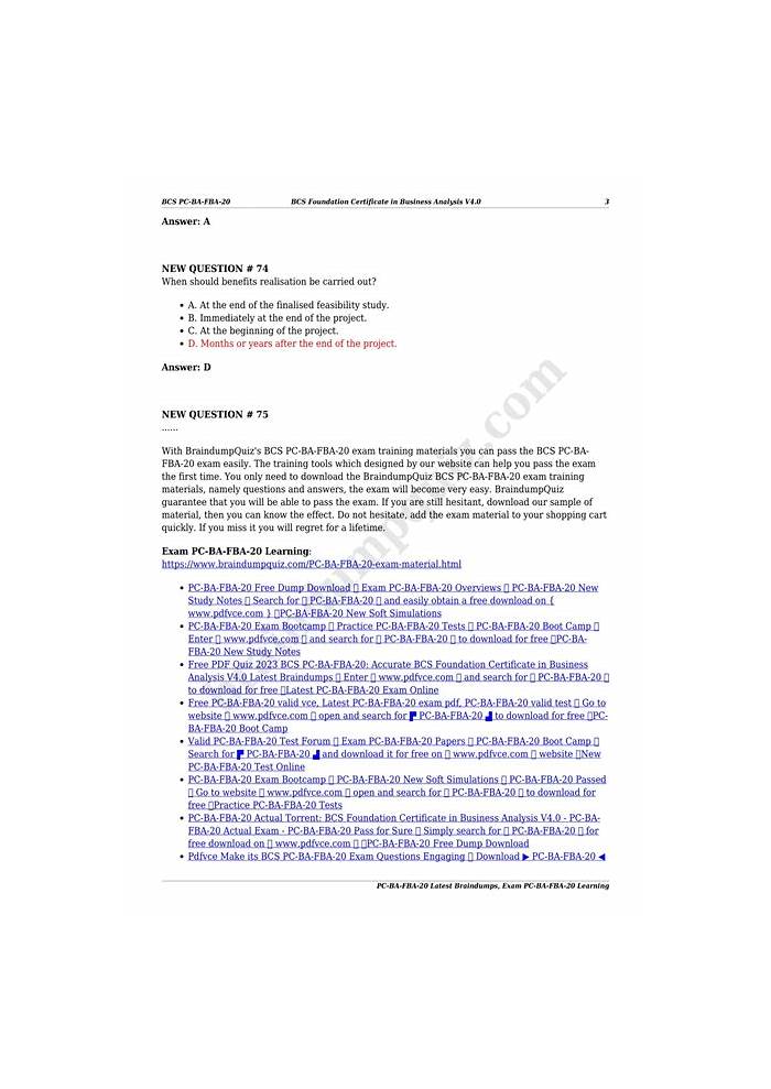 PC-BA-FBA-20 Valid Exam Labs - New PC-BA-FBA-20 Braindumps, Test PC-BA-FBA-20 Pdf