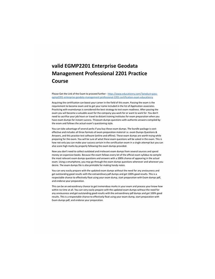 Exam Dumps EGMP2201 Provider, Study EGMP2201 Test | Enterprise Geodata Management Professional 2201 Study Guide