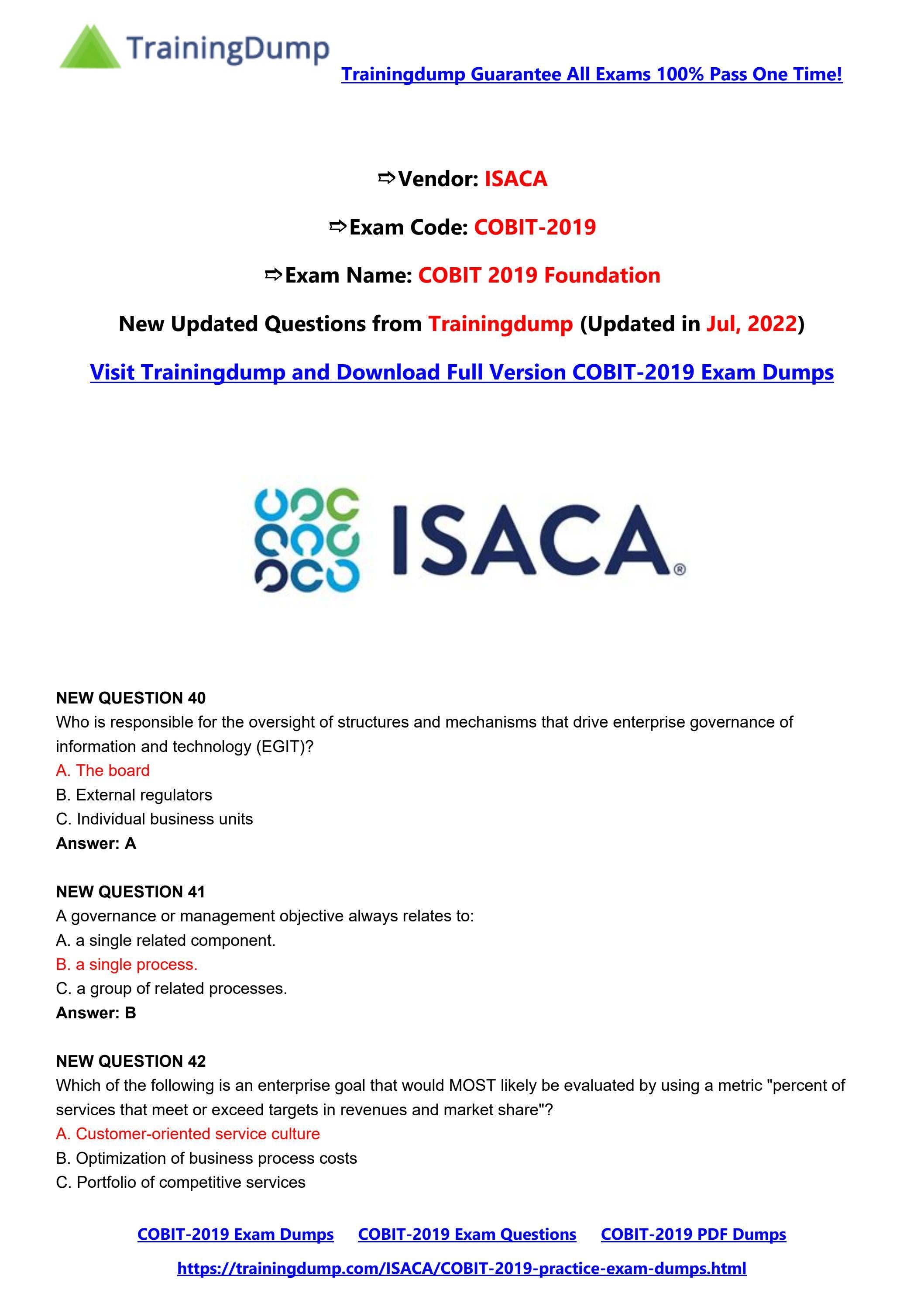 COBIT-2019퍼펙트인증공부자료 - ISACA COBIT-2019최신덤프문제, COBIT-2019높은통과율시험대비자료