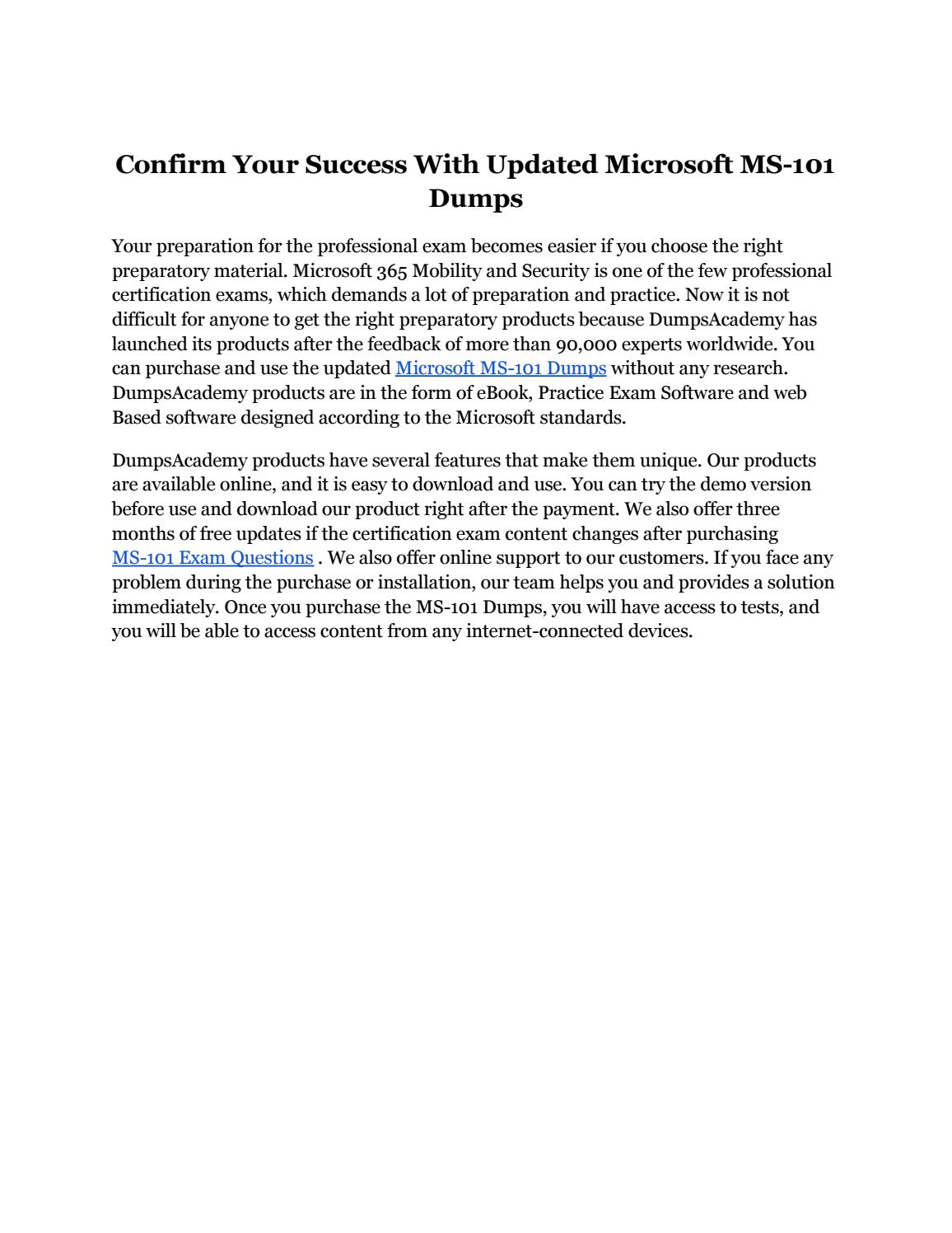 Microsoft MS-101인증시험덤프문제, MS-101높은통과율덤프데모문제 & MS-101 100％시험패스덤프자료