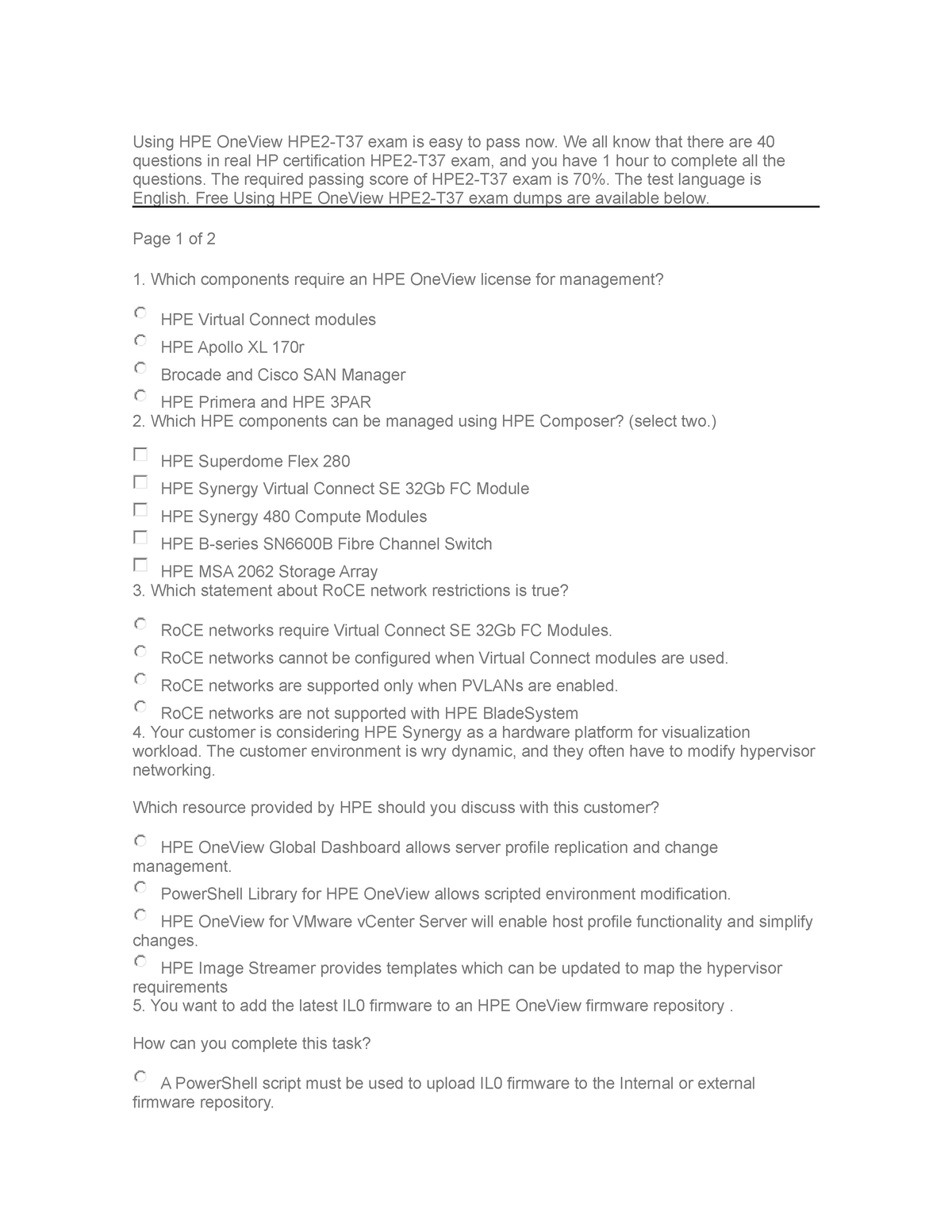 HPE2-T37학습자료 & HPE2-T37인증시험대비자료 - Using HPE OneView최신버전시험대비공부문제