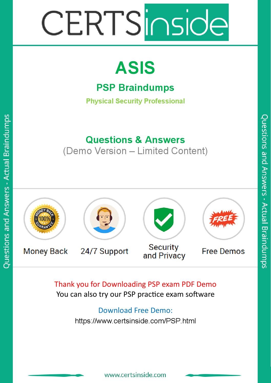 PSP PDF Testsoftware, ASIS PSP Antworten & PSP PDF Demo