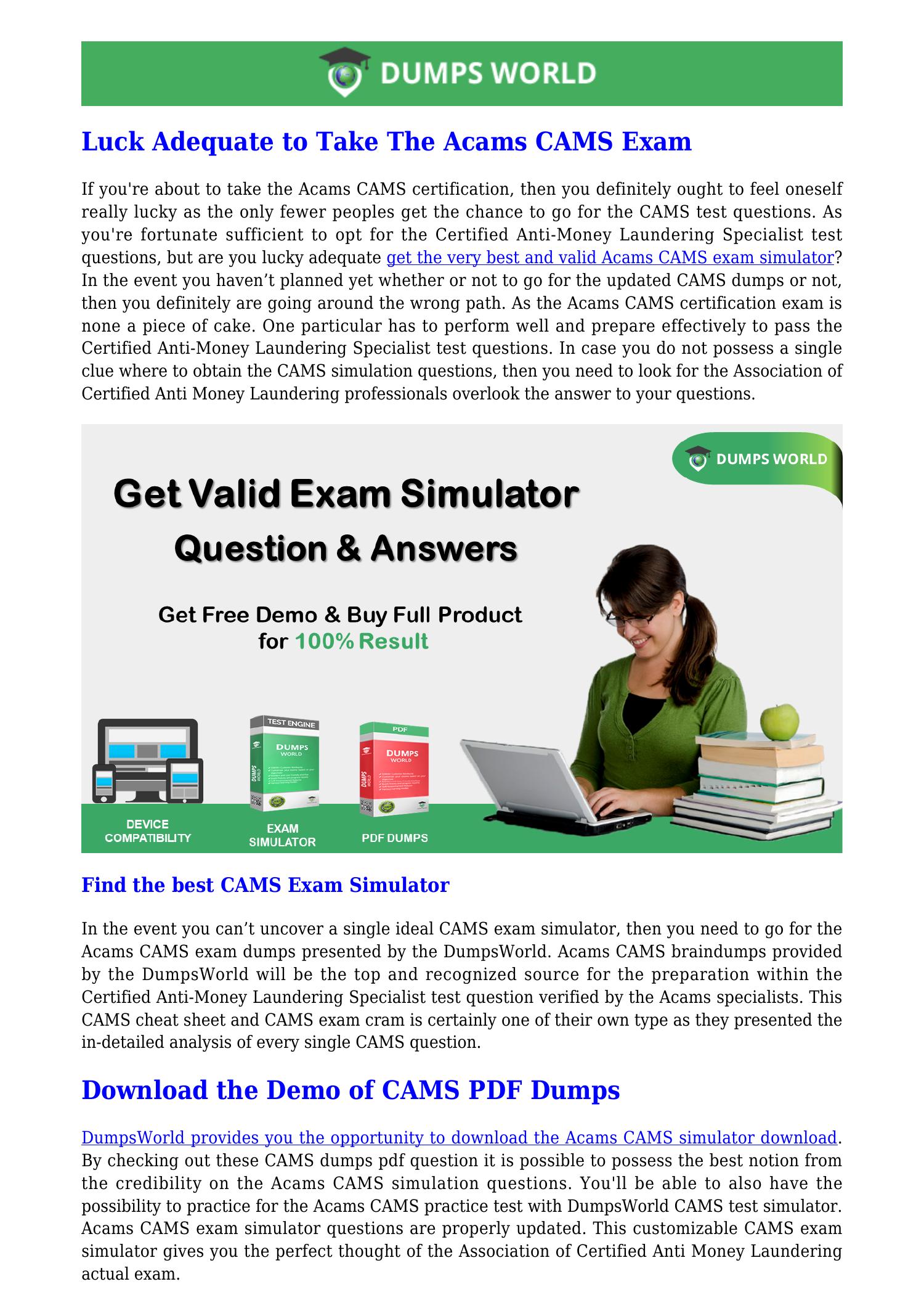 CAMS Prüfungsinformationen, CAMS Online Praxisprüfung